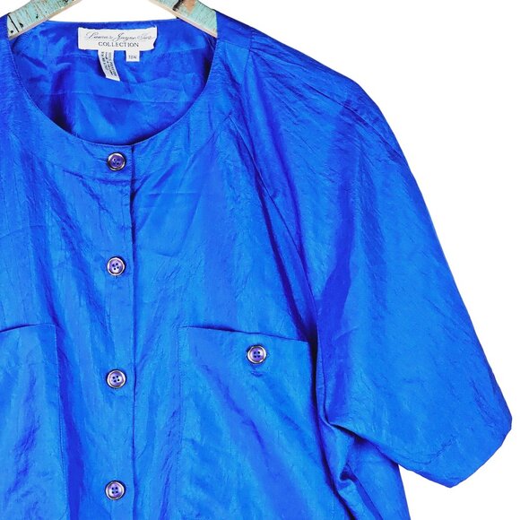 Vtg Laura & Jayne Two Collection Bright Blue Silky Big Button Pocket Blouse, 18W - Picture 2 of 6
